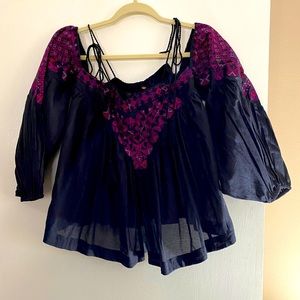NWOT Free People Off Shoulder Bubble Sleeve Top S